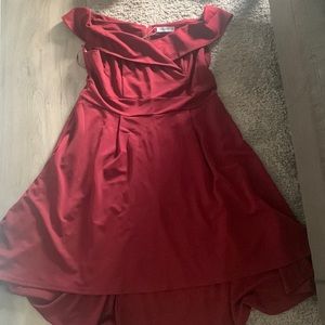 Brand new dark red asymmetrical formal dress off the shoulder